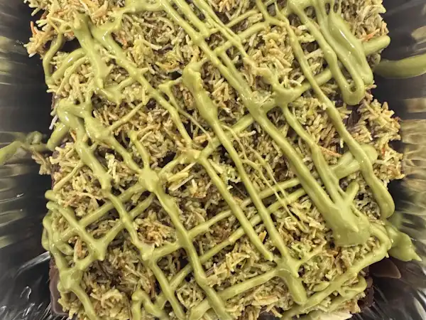 Premium Kunafa brownie with hot custard